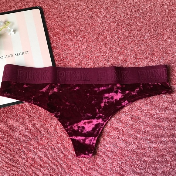 Victoria's Secret PINK Velvet Thong Panty Ruby Red Large NEW - Picture 1 of 3